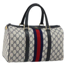 GUCCI GG Supreme Sherry Line Boston Bag PVC Navy Gold Red 40 3842 Auth BA5638-1