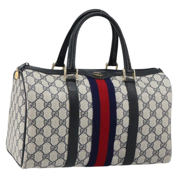 GUCCI GG Supreme Sherry Line Boston Bag PVC Navy Gold Red 40 3842 Auth BA5638