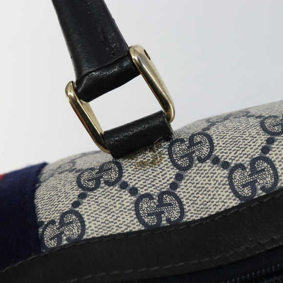 GUCCI GG Supreme Sherry Line Boston Bag PVC Navy Gold Red 40 3842 Auth BA5638