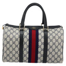 GUCCI GG Supreme Sherry Line Boston Bag PVC Navy Gold Red 40 3842 Auth BA5638-2