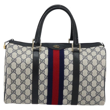 GUCCI GG Supreme Sherry Line Boston Bag PVC Navy Gold Red 40 3842 Auth BA5638 - 0