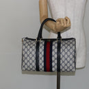 GUCCI GG Supreme Sherry Line Boston Bag PVC Navy Gold Red 40 3842 Auth BA5638-23