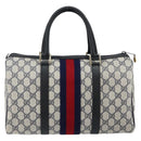 GUCCI GG Supreme Sherry Line Boston Bag PVC Navy Gold Red 40 3842 Auth BA5638-3