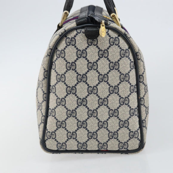 GUCCI GG Supreme Sherry Line Boston Bag PVC Navy Gold Red 40 3842 Auth BA5638