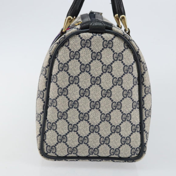 GUCCI GG Supreme Sherry Line Boston Bag PVC Navy Gold Red 40 3842 Auth BA5638