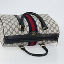 GUCCI GG Supreme Sherry Line Boston Bag PVC Navy Gold Red 40 3842 Auth BA5638-6