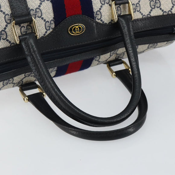 GUCCI GG Supreme Sherry Line Boston Bag PVC Navy Gold Red 40 3842 Auth BA5638