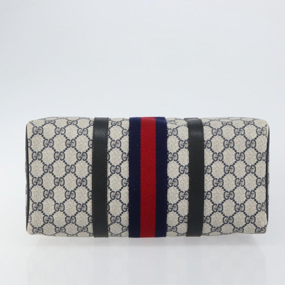 GUCCI GG Supreme Sherry Line Boston Bag PVC Navy Gold Red 40 3842 Auth BA5638