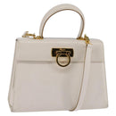 Salvatore Ferragamo Gancini Hand Bag Leather 2way White Gold Auth BA5653-1