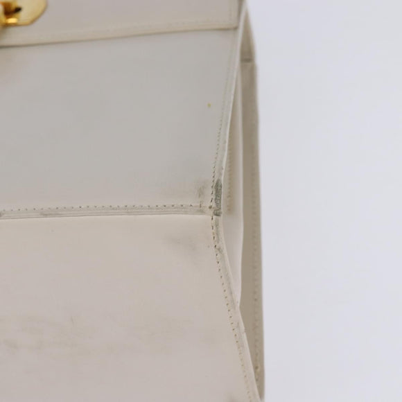 Salvatore Ferragamo Gancini Hand Bag Leather 2way White Gold Auth BA5653