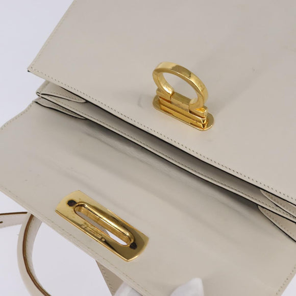 Salvatore Ferragamo Gancini Hand Bag Leather 2way White Gold Auth BA5653