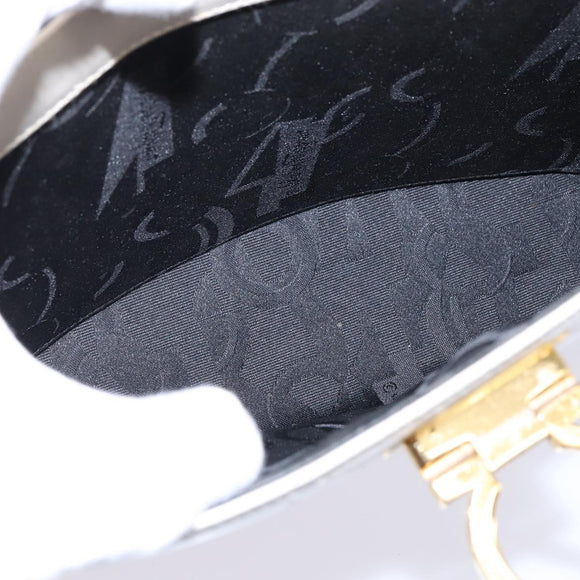 Salvatore Ferragamo Gancini Hand Bag Leather 2way White Gold Auth BA5653