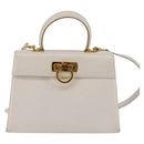 Salvatore Ferragamo Gancini Hand Bag Leather 2way White Gold Auth BA5653-2