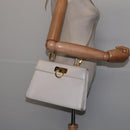 Salvatore Ferragamo Gancini Hand Bag Leather 2way White Gold Auth BA5653-23