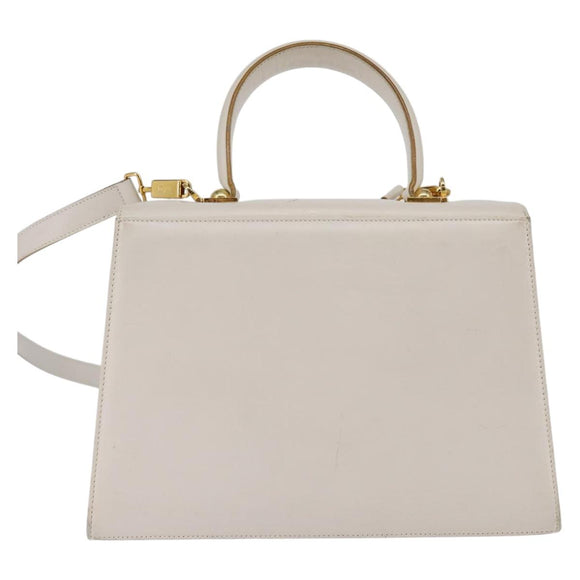 Salvatore Ferragamo Gancini Hand Bag Leather 2way White Gold Auth BA5653