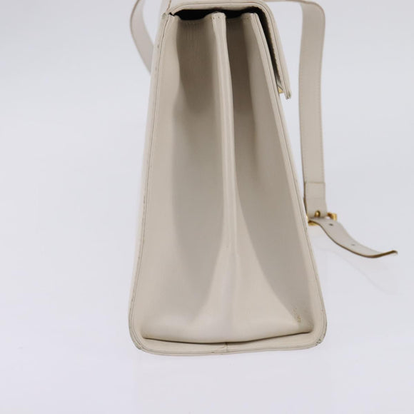 Salvatore Ferragamo Gancini Hand Bag Leather 2way White Gold Auth BA5653