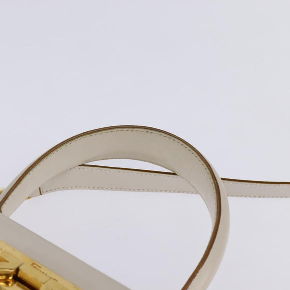 Salvatore Ferragamo Gancini Hand Bag Leather 2way White Gold Auth BA5653