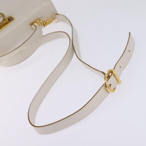 Salvatore Ferragamo Gancini Hand Bag Leather 2way White Gold Auth BA5653