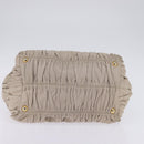PRADA Gathered Hand Bag Leather 2way Beige Gold Auth BA5654-5