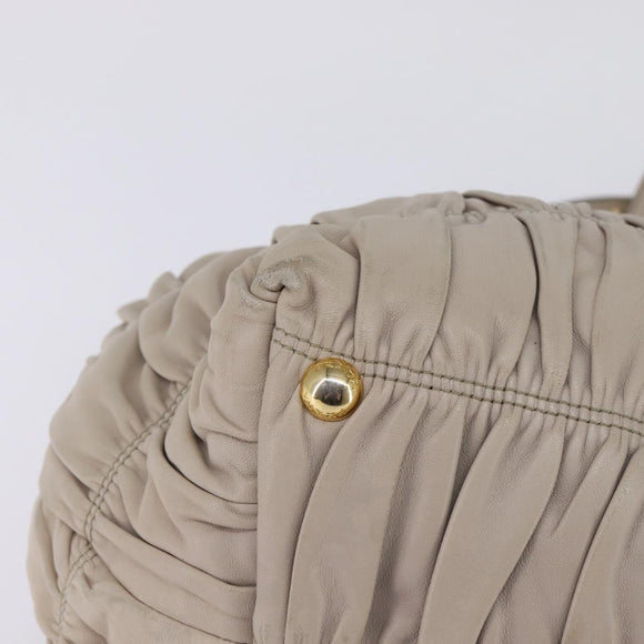 PRADA Gathered Hand Bag Leather 2way Beige Gold Auth BA5654