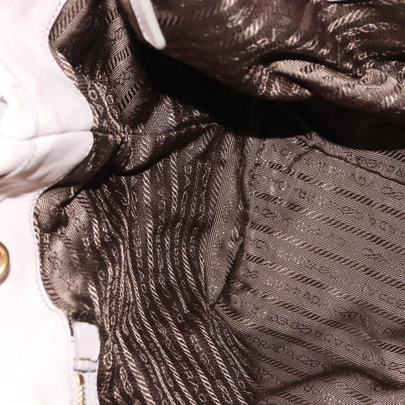 PRADA Gathered Hand Bag Leather 2way Beige Gold Auth BA5654