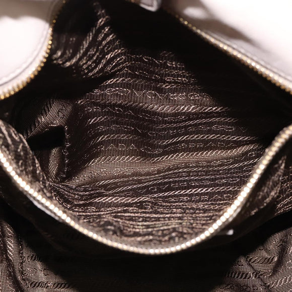 PRADA Gathered Hand Bag Leather 2way Beige Gold Auth BA5654