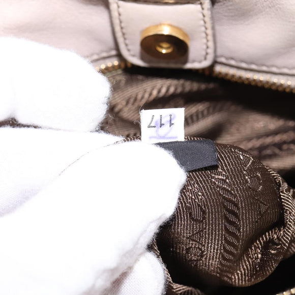 PRADA Gathered Hand Bag Leather 2way Beige Gold Auth BA5654