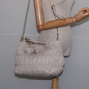 PRADA Gathered Hand Bag Leather 2way Beige Gold Auth BA5654-23