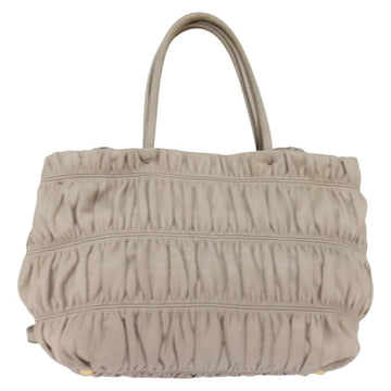 PRADA Gathered Hand Bag Leather 2way Beige Gold Auth BA5654 - 0
