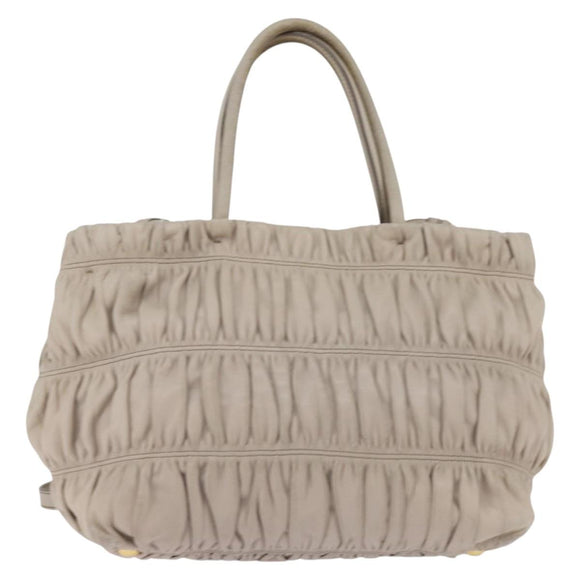 PRADA Gathered Hand Bag Leather 2way Beige Gold Auth BA5654