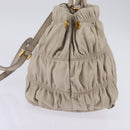 PRADA Gathered Hand Bag Leather 2way Beige Gold Auth BA5654-3