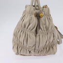 PRADA Gathered Hand Bag Leather 2way Beige Gold Auth BA5654-4