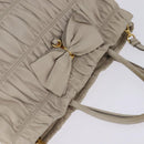 PRADA Gathered Hand Bag Leather 2way Beige Gold Auth BA5654-6