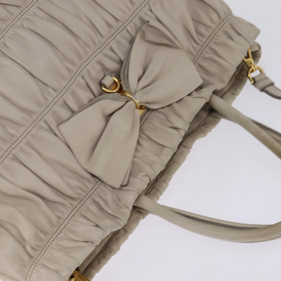 PRADA Gathered Hand Bag Leather 2way Beige Gold Auth BA5654