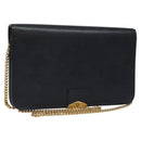 Christian Dior Chain Shoulder Bag Leather Navy Gold Auth BA567-1