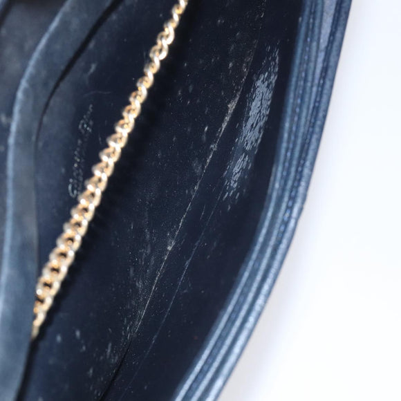 Christian Dior Chain Shoulder Bag Leather Navy Gold Auth BA567