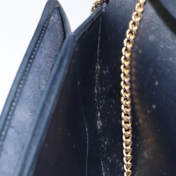 Christian Dior Chain Shoulder Bag Leather Navy Gold Auth BA567