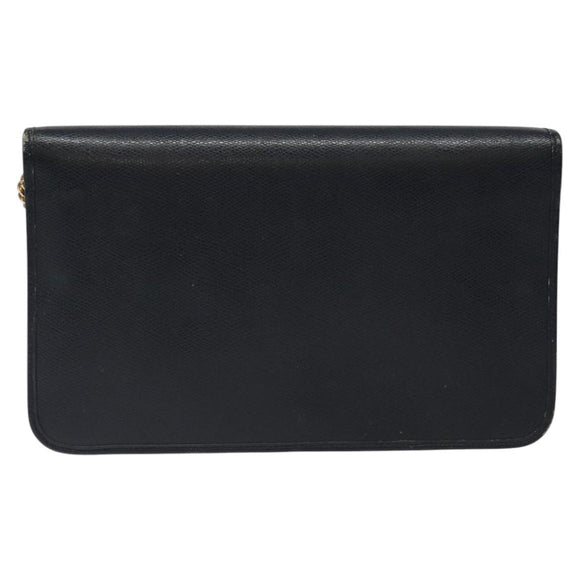 Christian Dior Chain Shoulder Bag Leather Navy Gold Auth BA567