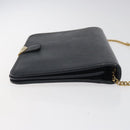Christian Dior Chain Shoulder Bag Leather Navy Gold Auth BA567-3