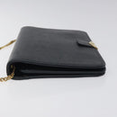 Christian Dior Chain Shoulder Bag Leather Navy Gold Auth BA567-4