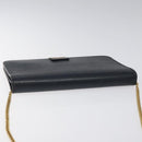 Christian Dior Chain Shoulder Bag Leather Navy Gold Auth BA567-6