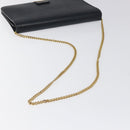 Christian Dior Chain Shoulder Bag Leather Navy Gold Auth BA567-7