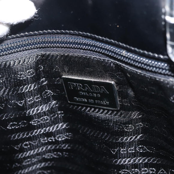 PRADA Hand Bag Leather plastic Black Silver Auth BA5672