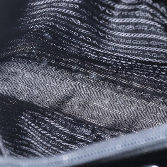 PRADA Hand Bag Leather plastic Black Silver Auth BA5672