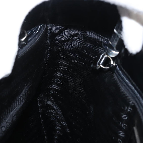 PRADA Hand Bag Leather plastic Black Silver Auth BA5672