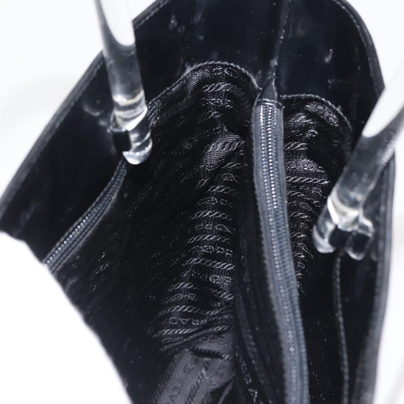 PRADA Hand Bag Leather plastic Black Silver Auth BA5672