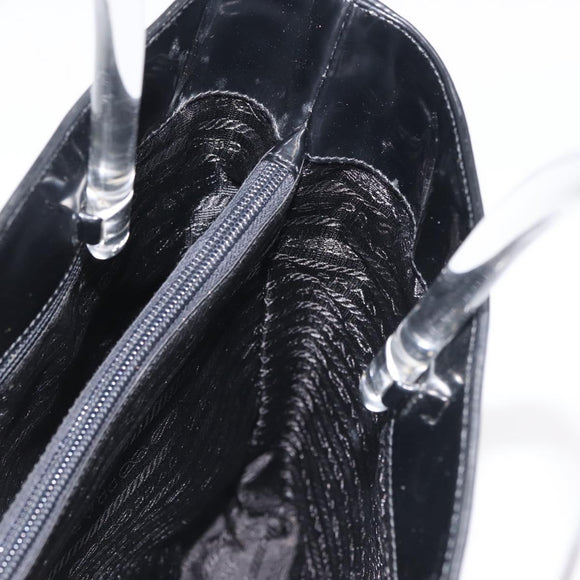 PRADA Hand Bag Leather plastic Black Silver Auth BA5672
