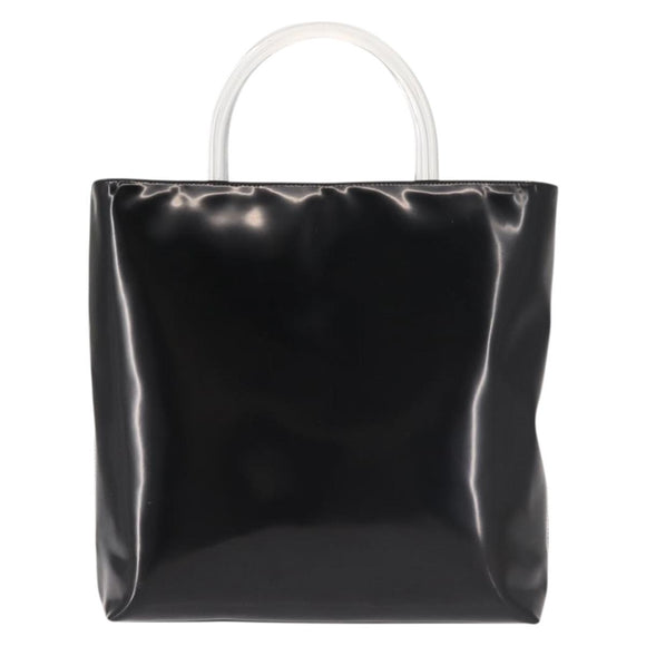 PRADA Hand Bag Leather plastic Black Silver Auth BA5672