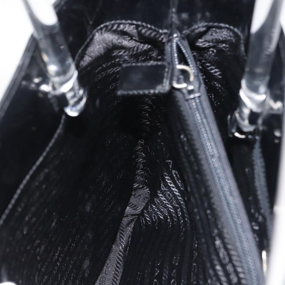 PRADA Hand Bag Leather plastic Black Silver Auth BA5672