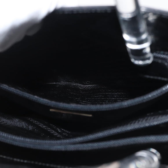 PRADA Hand Bag Leather plastic Black Silver Auth BA5672